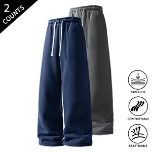 2-Pack Men’s Loose Straight-Leg Sweatpants, Stretchable & Breathable Casual Pants, Elastic Drawstring Waist, Ultra-Soft Comfortable Loungewear Pants for Everyday Life & Sports Activities