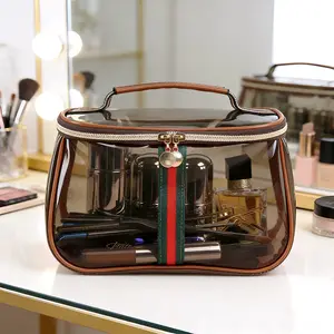 Vintage Waterproof Transparent Makeup Bag Large Capacity Retro Vanity Toiletry Bag with Wide Handheld