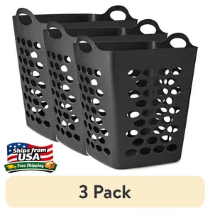 (3 pack) MS Flex Square Laundry Hamper, Black, Adult