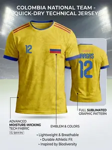 2026 Colombia National Team Soccer Jersey, Breathable Mesh Football T-Shirt, Quick-Dry Moisture-Wicking, Advanced Technical Knit Support Gear