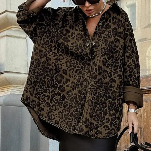 Women's Animal Print Shacket, Button-Down Long Sleeve Outerwear Jackets for Fall, Trendy Women's Clothes,back to school,back to school shopping, Everyday