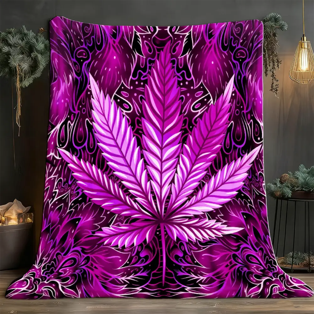 Cannabis Leaf Flannel Blanket, Soft Cozy Weed Blanket for Sofa Couch Bed, Purple Marijuana Leaf Throw Blanket, Stoner Room Decor Blanket, Psychedelic Cannabis Pattern Blanket, Puff Puff Pass Gift for Weed Lovers, Unique Birthday Gift for Adults