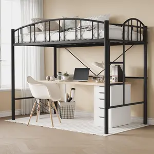 Loft Bed Twin Size with Ladder and High-Arched Guardrail, Sturdy Metal Slats, Space-Saving Design, Modern Decor Style, Easy Assembly, No Box Spring Needed, Black