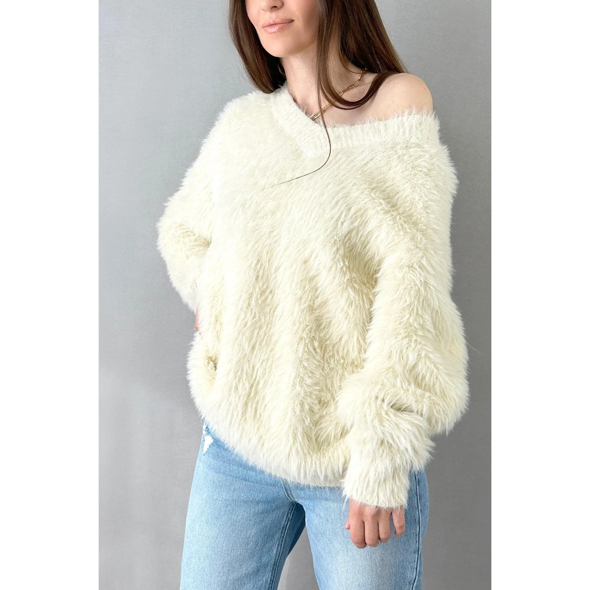 Cozy Fuzzy Sweater - Ivory - FINAL SALE