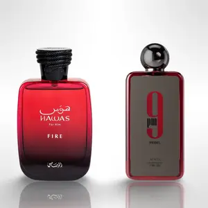 Rasasi Hawas Fire + Afnan 9pm Rebel Fragrance Gift Bundle, Body Perfume Set with Long Lasting Fragrance, Amber Vanilla Scent, Aromatic Amberwood EDP Perfume Spray