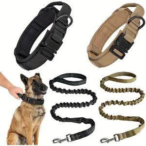 Heavy Tactical Dog Collar & Leash Adjustable Strong Polyester with Metal Buckle Chew Resistant for All Sizes Multiple Colors Ideal for Training & Daily Walks