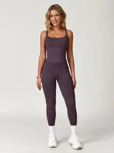 Women's Solid Cami Top & Leggings Sports Set, Casual Comfy Breathable Two-piece Outfits for Yoga Gym Workout Running, Ladies Sportswear for All Seasons, Yoga Clothes Set