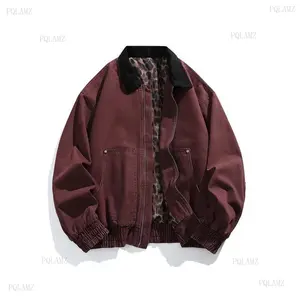 2025Men's Vintage Pure Cotton Jacket Collared Outerwear Leopard Print  Denim Jacket Spring and Autumn Leather Bomber Jacket