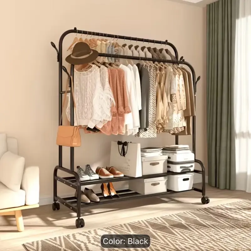 Heavy Duty Metal Coat Rack - Large Capacity, Portable Multifunctional Hanger with Rollers, Suitable for Bedrooms, Wardrobes, Boutique Stores, Shopping Centers, And Small Retail Stores. Modern And Durable Metal Frames And Hangers That Save Space.
