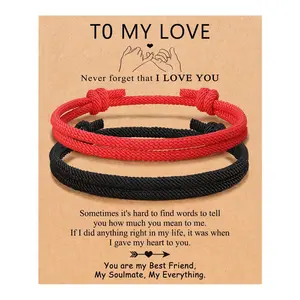 2pcs Simple Adjustable Rope Couples Bracelets Set, For Women, Men, Boyfriend, Girlfriend, Soulmate, Husband, Wife, Love,Anniversary Valentines Day Birthday Party Gift