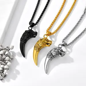 PROSTEEL Wolf Tooth Pendant Necklace Stainless Steel Vintage Punk Goth Viking Chain Necklaces Unique Design Jewelry Unisex For Men Women with Gift Box