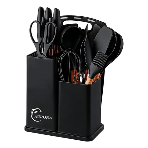 19pcs set of high carbon kitchen knives, including chef's knife, bread knife, serrated steak knife, kitchen scissors, integrated knife storage set,  cutting meat&vegetables,holder compatible design, kitchen knife set selection Christmas, birthday)