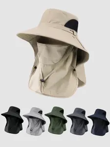 Men's Summer UV Protection Wide Brim Fishing Hat, Waterproof Bucket Hat, Outdoor Sunshade Cap for Hiking & Fishing, Breathable Quick-dry Fashionable Hat