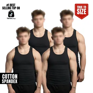 Set of 4 men’s sleeveless tank tops — solid-color sleeveless shirts made from medium-stretch fabric, suitable for home and casual wear; men’s tank tops, sleeveless tanks