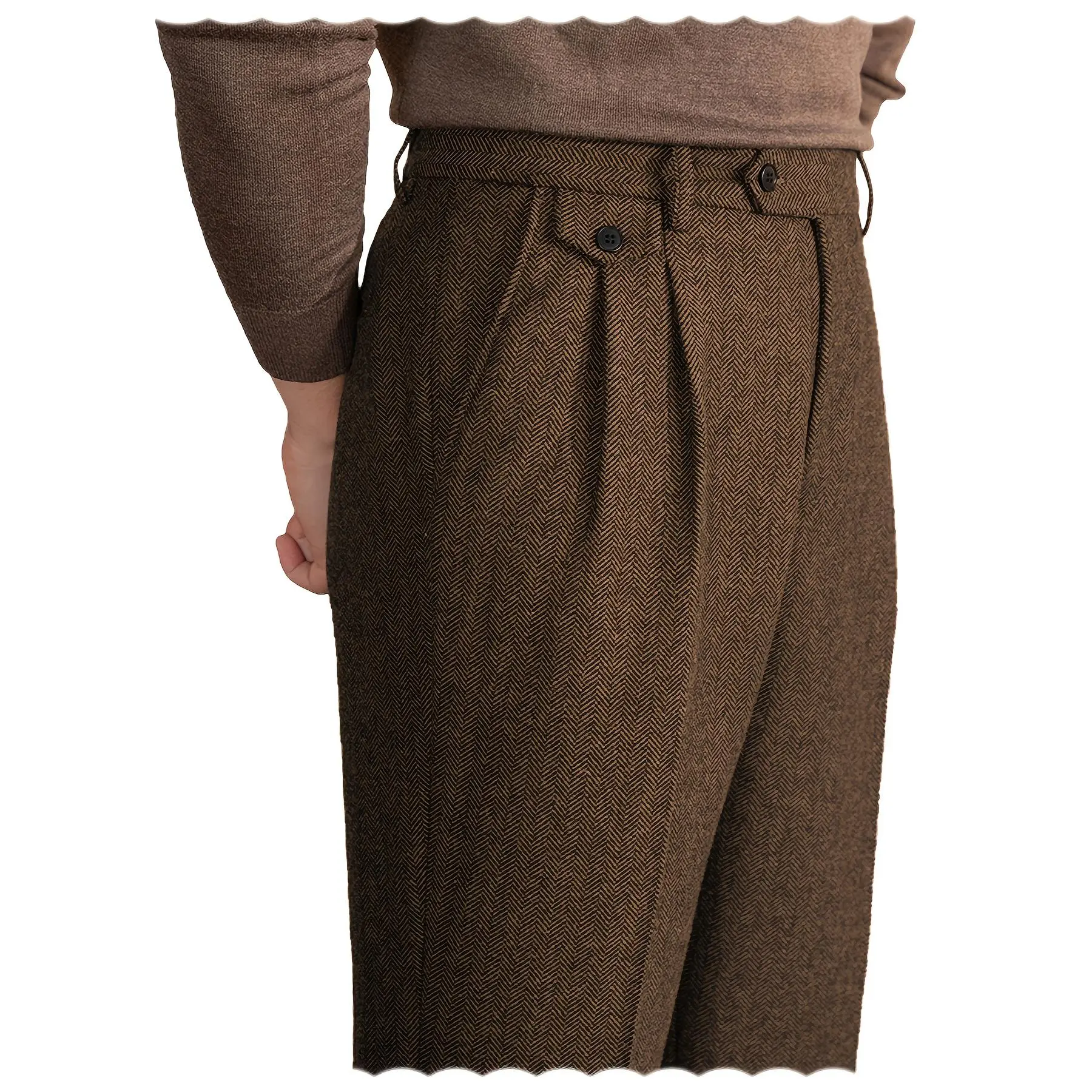 Vintage Tweed Blend Trousers for Men, Featuring a Slim Fit And Herringbone Pattern, Perfect for Thanksgiving And Christmas Gifts