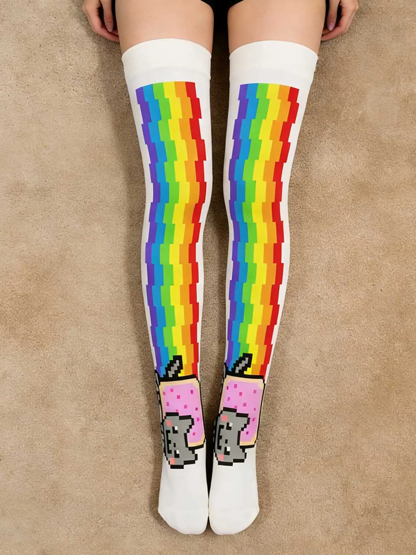 Cute Cosplay Stockings, Fashion Streetwear Y2K Style, Vintage Harajuku Punk Cartoon Print Socks with Prints, Retro 2000s Emo Girl Accessories, Cute Novelty Socks