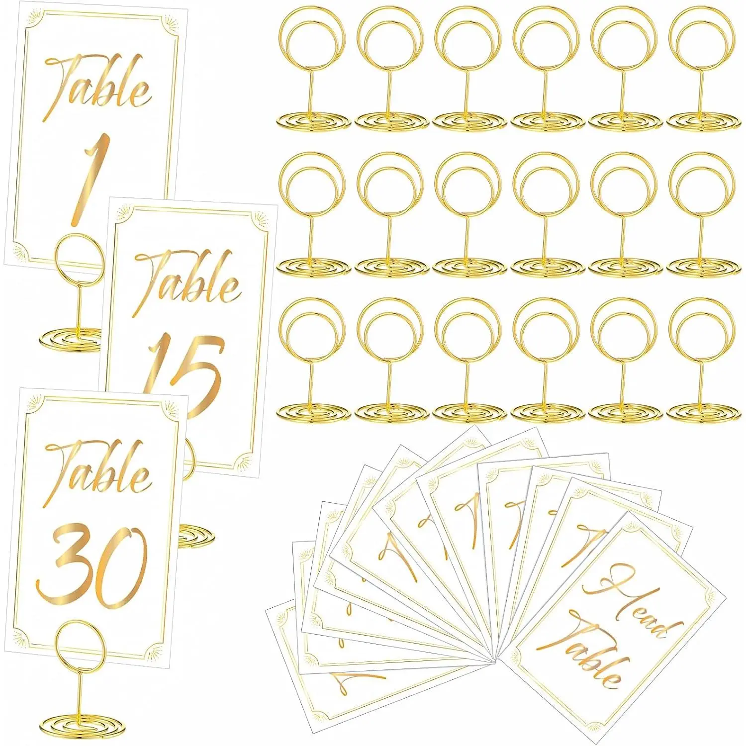 31 Sets Table Number Cards with Holders, 1-30 Numbers  Table Card 2" Place Holder Stand for Wedding Anniversary Birthday Restaurant(Round,White, )