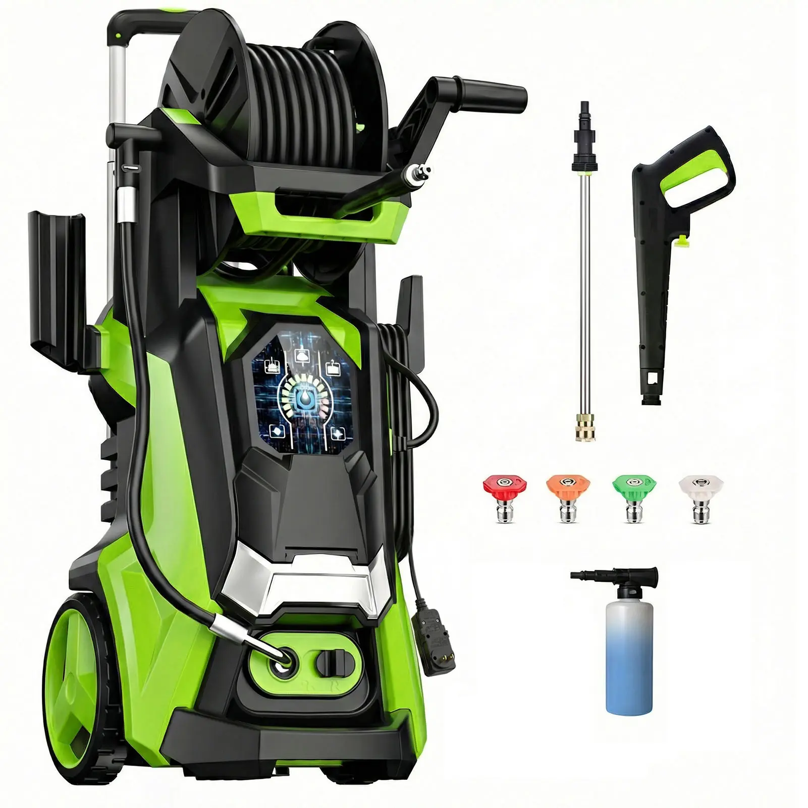 Electric Pressure Washer 5560PSI MAX 3.8GPM, 15 Level Adjustable Touch Screen, Flexible Cleaning Performance, with 4 Adjustable Nozzle, 500ML Soap Tank, Stainless Steel Lance, Total Stop System for Car Wash, Home, Patio, Outdoor Cleaning
