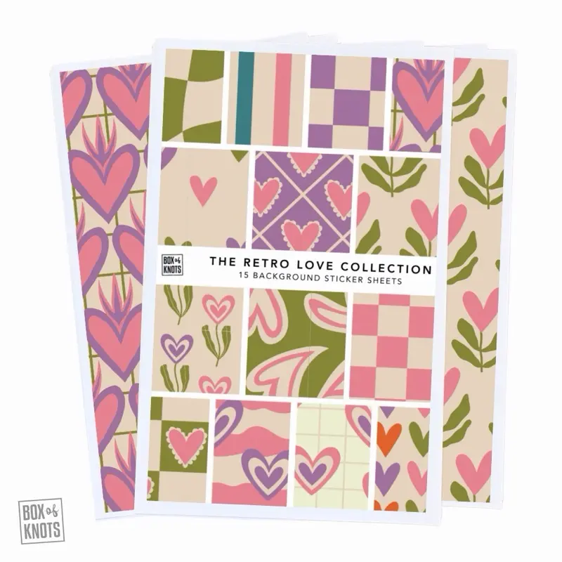 The Retro Love Background Sticker Collection | Full Sheet Sticker Collage Adhesive | Matte Decorative Junk Journaling Decor | Scrapbooking