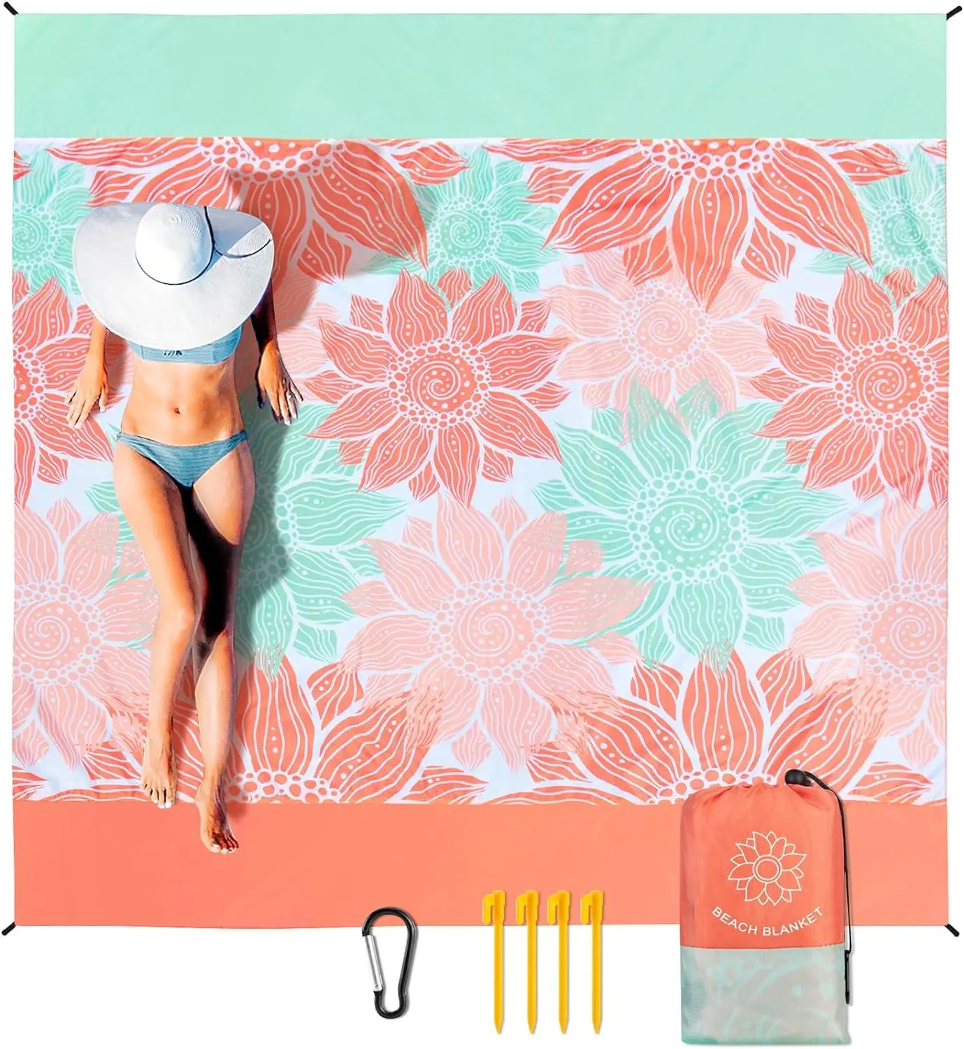 Beach Blanket Waterproof Sandproof Extra Large Beach Mat 79" X 83"/120"X108"For 1-8 Adults Quick Drying Durable Outdoor Picnic Mat for Beach Travel Camping Hiking HIHOHO