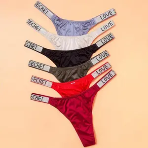 6-pack Women's  letter rhinestone thongs, soft, comfortable and breathable underwear, suitable for daily wear, sports, and four-season multi-pack underwear size for S-XL Adjustable Strap Panty Seamless Panties(Raincoats)