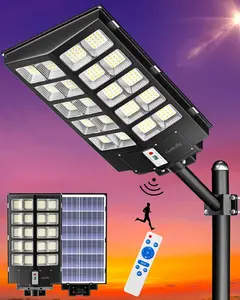 Solar Street Light Outdoor, 6500K LED Flood Light IP67 Waterproof, Dusk to Dawn for Parking Lot Yard Basketball Court