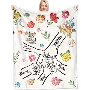 Custom Flannel Throw Blanket with Names | Personalized Gift for Mom, Grandma, Wife for Mother'S Day, Birthday, Christmas | 280gsm, Super Soft and Warm, Available in Multiple Sizes for All Seasons, Essential for Home and Travel