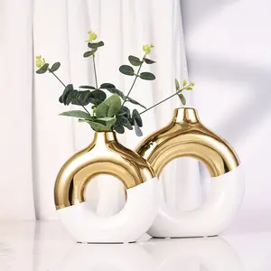 Set of 2 and Ceramic Vases, Round Cylinder Shape, Boho Style, Bohemian Aesthetic, Home Decor for Living Room, Kitchen, Coffee Table, Valentine's Day Gift, Ornaments