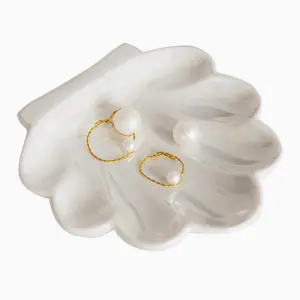 Shell Trinket Dish, Ceramic Ring Holder/Jewelry Tray, Cute Organizer Plate Vanity Decorations Accessories for Home Décor Bathroom