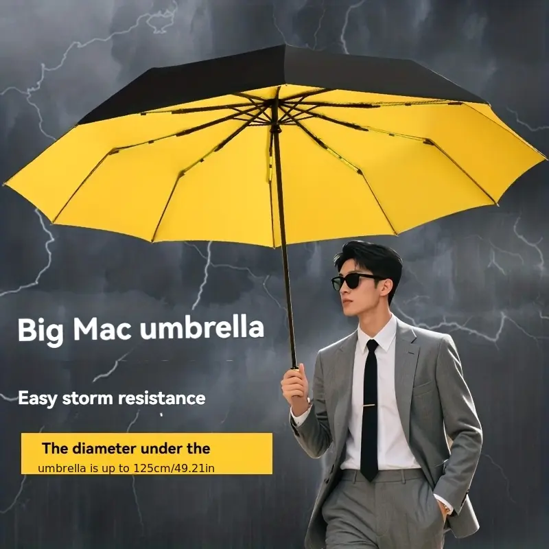 Three-fold 27-inch oversize automatic Wind Resistant Umbrella thick folding umbrella vinyl sunscreen storm men's business umbrella Windproof Umbrella