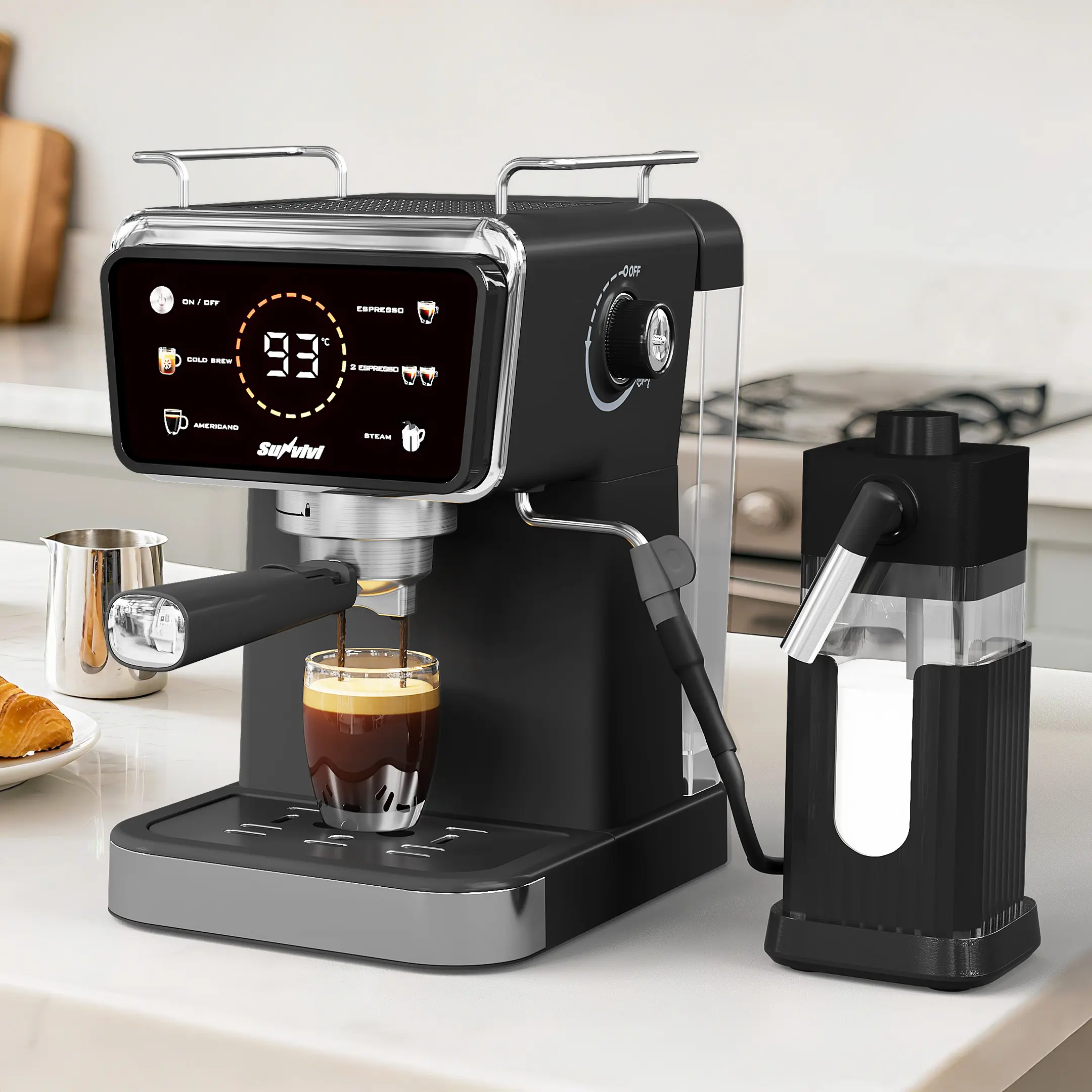 Sunvivi 20 Bar Espresso Machine for Home and Office, 3-in-1 Iced Coffee Maker with Milk Frother, Espresso Shot & Iced Coffee, LED Touchscreen, 52OZ Removable Water Tank, Professional Coffee Brewing