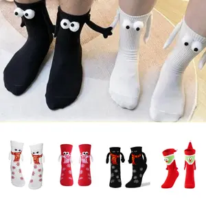 Magnetic Crazy Socks - 2 Pairs Fun Cartoon Character Socks That Hold Hands Unique Novelty Gifts for Men Women Best Friends All Seasons Perfect for Halloween and Christmas