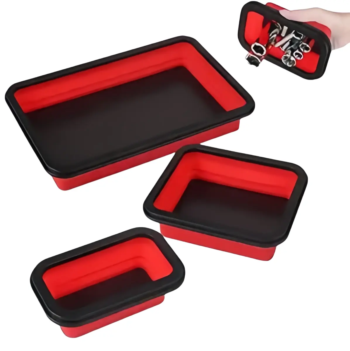 3 different sizes of magnetic foldable parts tray storage tool set for storing screws, bolts, nuts, washers, pins, and small metal parts (red) Toolbox Tool Organizer Tool Holder Tool Kit Set