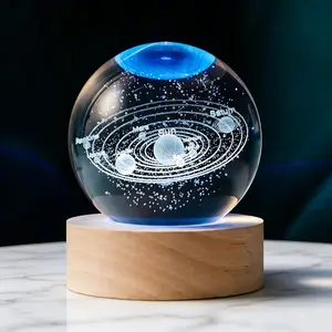 3D Solar System 60mm Crystal Ball Astronomy Universe Gifts 3D Solar System Planets Model Science Space Themed Physics Gifts Night Light lamp for Kids Men Him Science Teacher