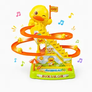 Electric Small Duck Climbing Race Track Toy Set - 9 Ducks, Roller Coaster Design, LED Flashing Lights & Music, Kids' Electric Animal Toy for Playtime