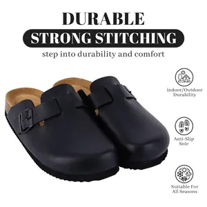 Women's Clogs Leather Mules Cork Footbed Sandals Potato Shoes with Adjustable Buckle Cozy Stylish Design