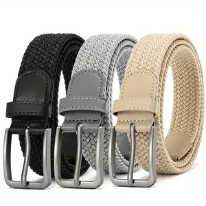 Men's Braided Elastic Golf & Casual Belts - 1.34" Wide Breathable Sport Belts, Elastic Fabric with Alloy Square Buckle, Black for Jeans & Athletic Wear, Comfortable & Durable