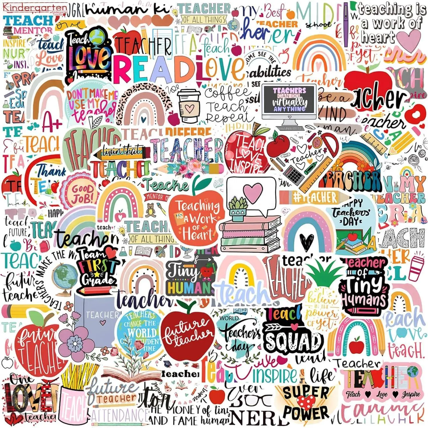 110Pcs Teacher Stickers, Teacher Appreciation Gifts in Bulk, Vinyl Waterproof Stickers for Water Bottles Laptop Computer Phone, Handy Scrapbook Laptop Stickers for Adults Girls Kids