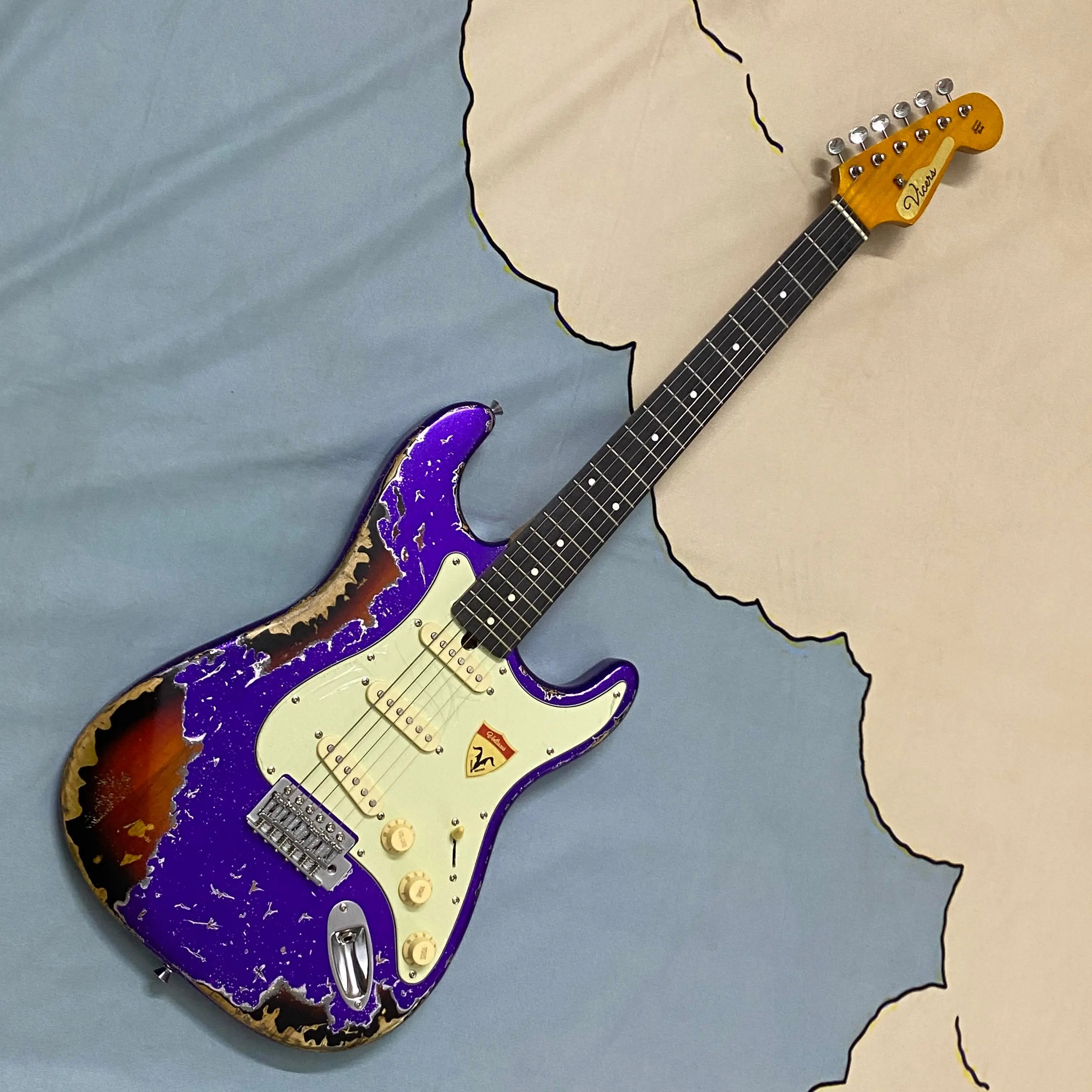 Metallic Purple Heavy Relic Guitar, Vintage Sunburst Worn Distressed Paint,SSS pickup