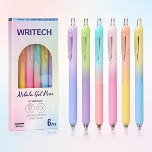 Gel Pens Fine Point Nebula Pen Set 0.7mm Black Ink Retractable 6ct Smooth Writing with Aesthetic Gradient Color Barrel for Journaling Note Taking Silent Click No Smear