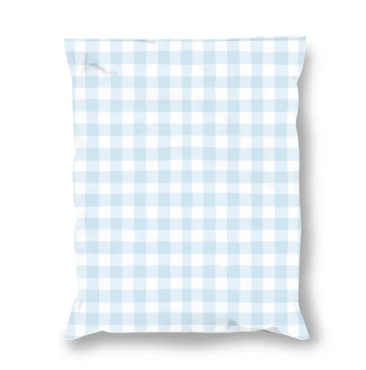 Blue Wavy Gingham Poly Mailers- 10x13 Shipping Bags Self-Sealing Waterproof