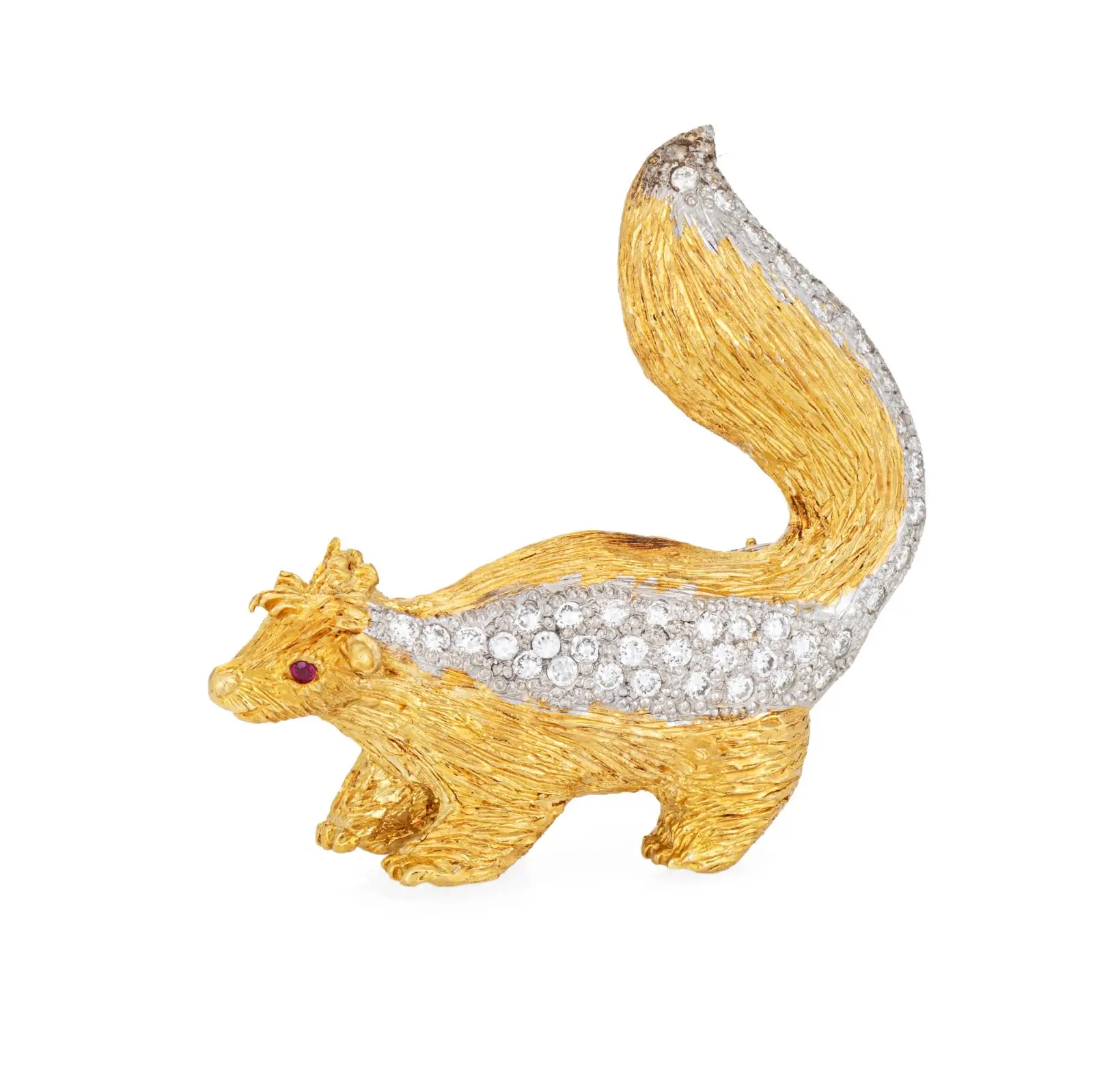 Vintage Diamond Skunk Brooch 18k Yellow Gold Platinum Fine Animal Jewelry