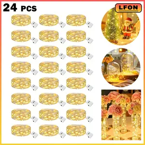 24 Pack 7FT 20 LED Fairy Lights Battery Operated, 3 Lighting Modes, Bulk Mini Twinkle String Lights Waterproof Silver Wire for Weddings Party Christmas Mason Jars Crafts Decorations-Warm White