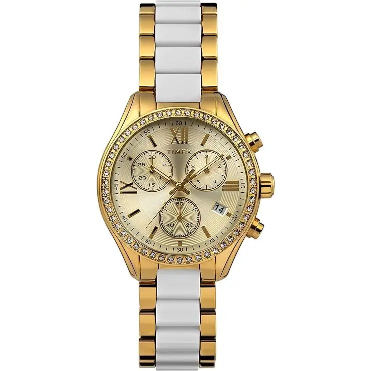 Timex Classic Chronograph Quartz Crystal Gold Dial Ladies Watch TW2V74900