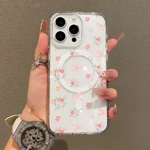 Soft Girl Magnetic Case for iPhone11/12/13/14/15/16/17/promax, Floral Bow Pattern Lightweight, Drop-Proof, MagSafe Compatible | Perfect for Teen Girls