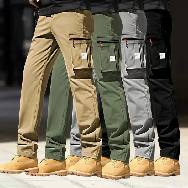 Men’s 4-Pack Classic Tactical Cargo Trousers - Stretchy, Breathable, Sweat-Wicking Outdoor Workwear with Button Closure, Multiple Zip Pockets, Sporty Chic Stretch Fit for Camping, Travel