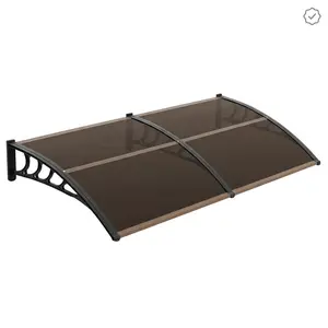 Gaomon Window Awning Door Canopy Exterior, 40" x 80" Awnings for Doors Polycarbonate Cover Patio Door Awning Rain Snow Sunlight Protection Hollow Sheet Faux Wood Gazebo with Netting and Curtains Large Metal Chicken Coop sombrilla grill outdoor sun