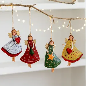 Christmas Decor Iron Art Ornament, Cute Multicolor Angel Home Accessory, Christmas Tree Decoration, Vintage Plated Silver Angel
