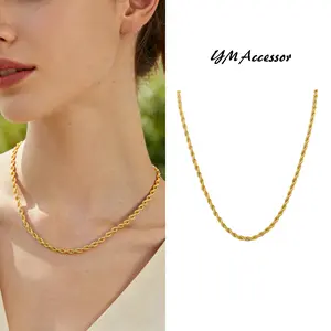 YM 18k Gold Plated Rope Chain Necklace for Men & Women Minimalist Unisex Twist Design Versatile Everyday Jewelry