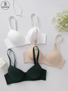 3-piece seamless women's bras, Underwear, high-support push-up style with underwire and integrated padding, adjustable shoulder straps with hook closure, comfortable, skin-friendly, breathable, perfect for daily wear, casual use, yoga, and sport